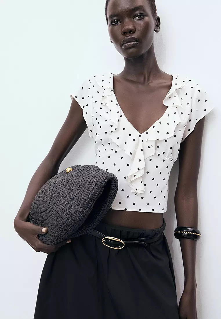 Polka-Dot Blouse With Ruffles