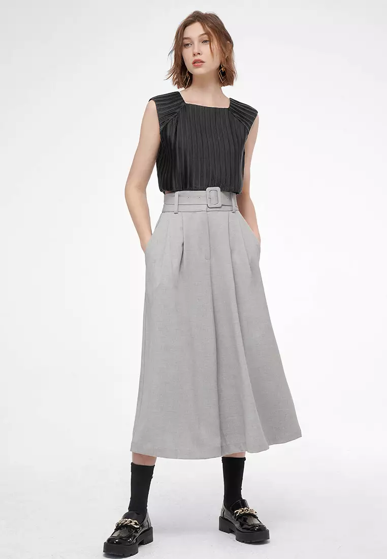 Square Neck Back Cutout Pleated Top