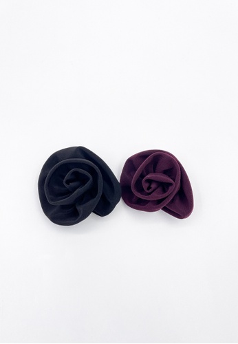 ROSARINI black and purple 2-Pack Rose Brooch D5A28AC951AD96GS_1