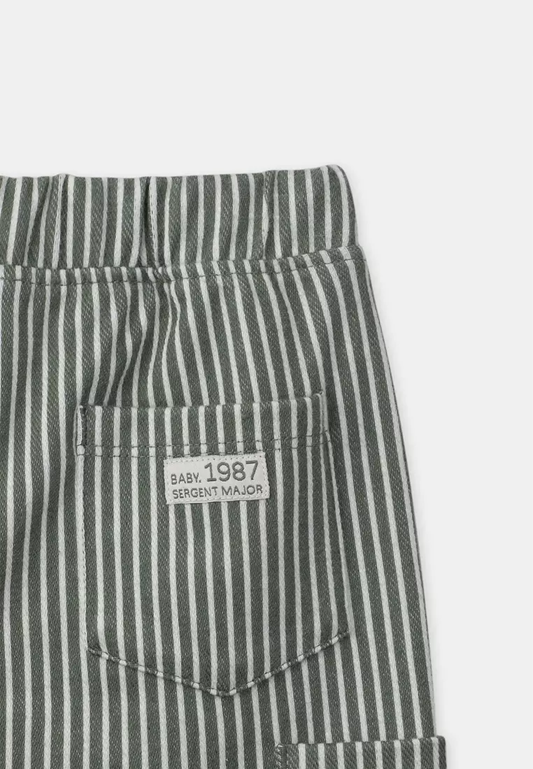 Khaki And White Stripe Twill Pants