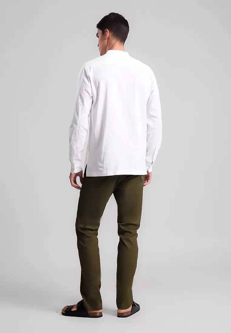 MANZONE - Kemeja Shanghai Lengan Panjang Pria Kanda Modern Fit - White Warna White