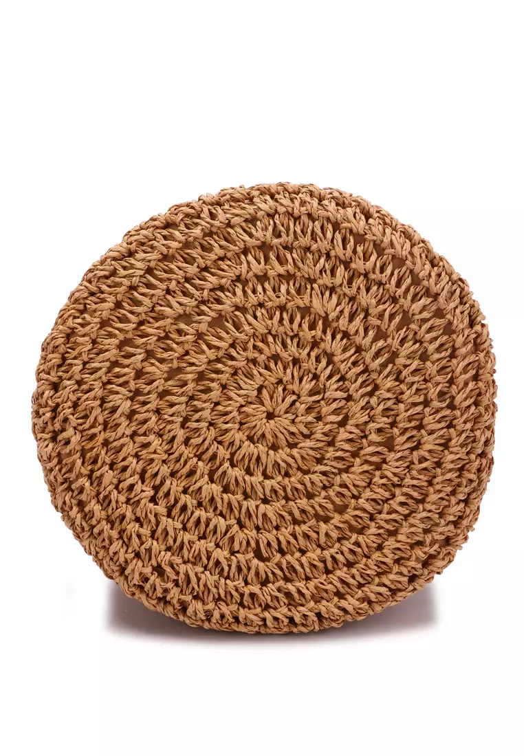 Tas Satchel Jerami Tenun Warna Coklat