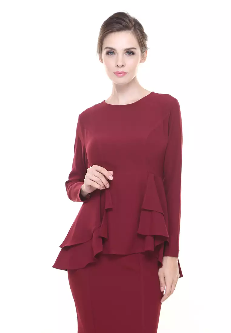 Lora Peplum Kurung Modern in Maroon