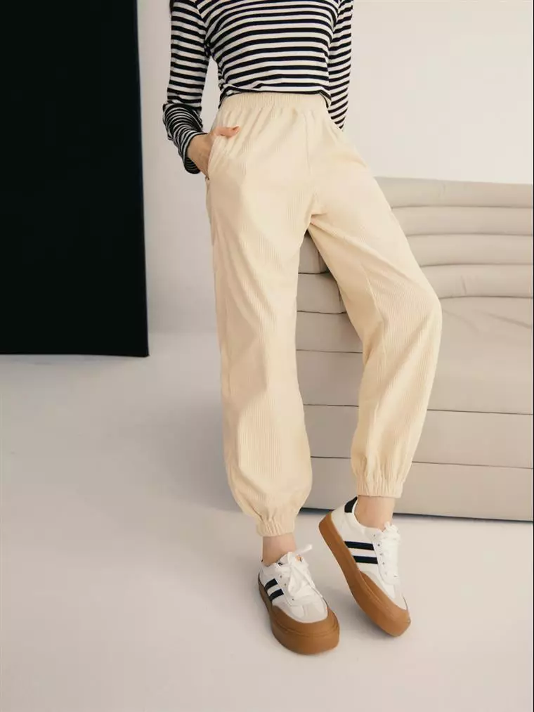 Buy OBSTYLE Casual Wide Waist Elastic Striped Knit Cuff Pants《BA6874