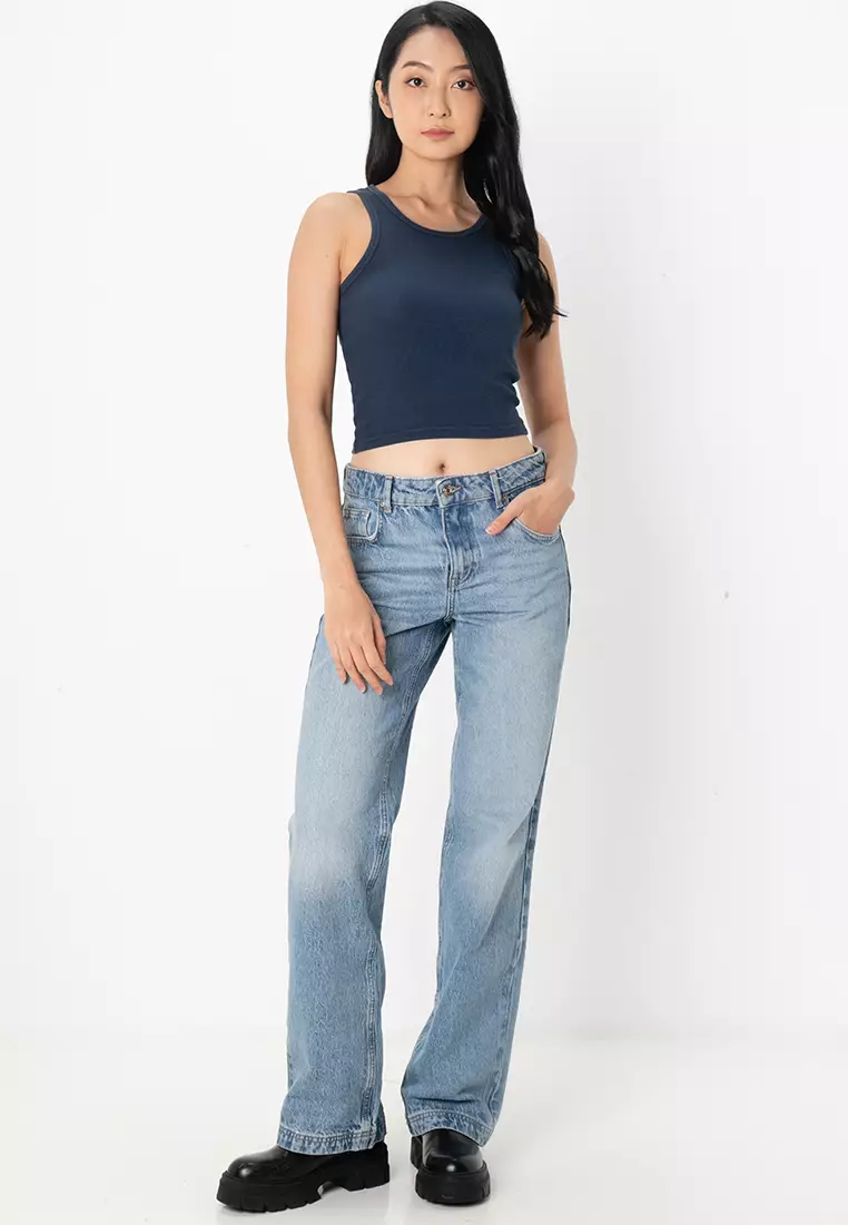 Velma Rib Acid Wash Crop Tank Top