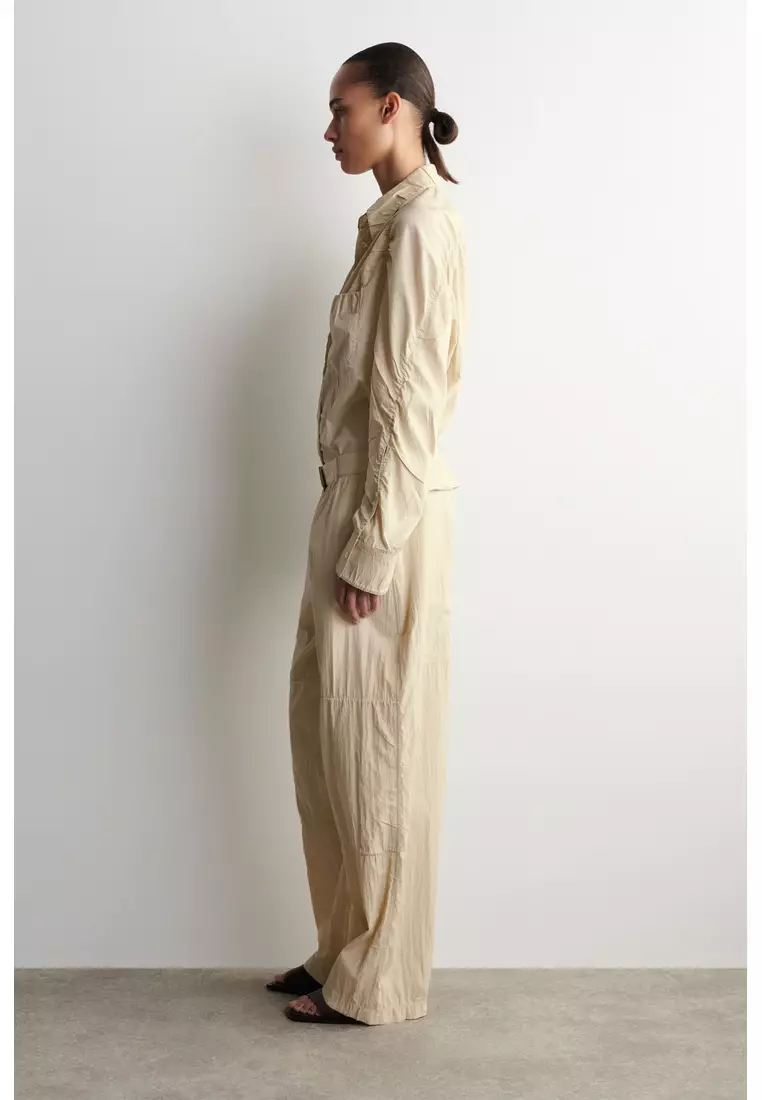 HANDMADE CRINKLED-SILK STRAIGHT-LEG TROUSERS