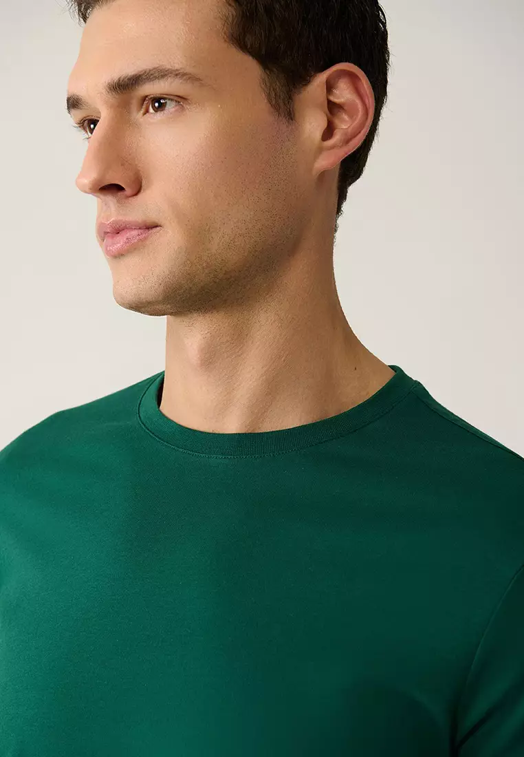 Men's Green 100% Cotton Breathable Crew Neck T-Shirt E001000