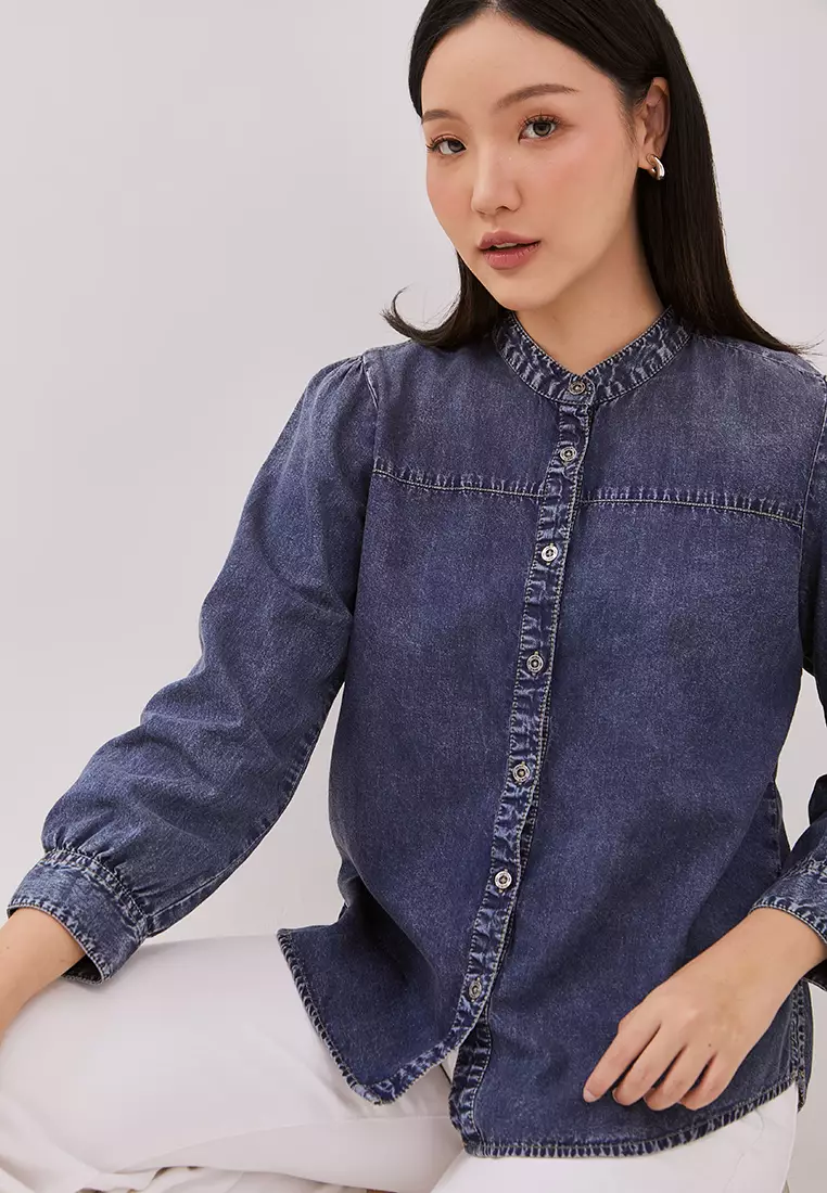 DUST Kemeja Denim Kiara Medium Dark Blue (D.116452)