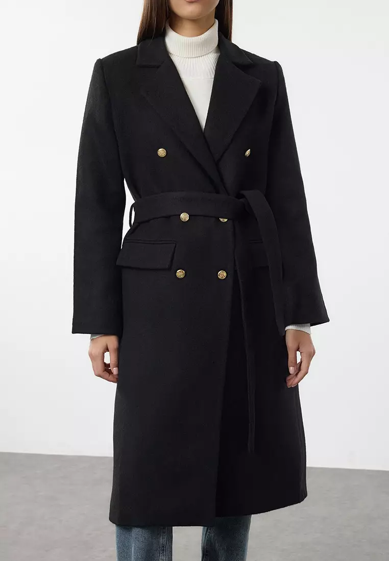 Black Fitted Belted Coat Twoaw24Kb00022