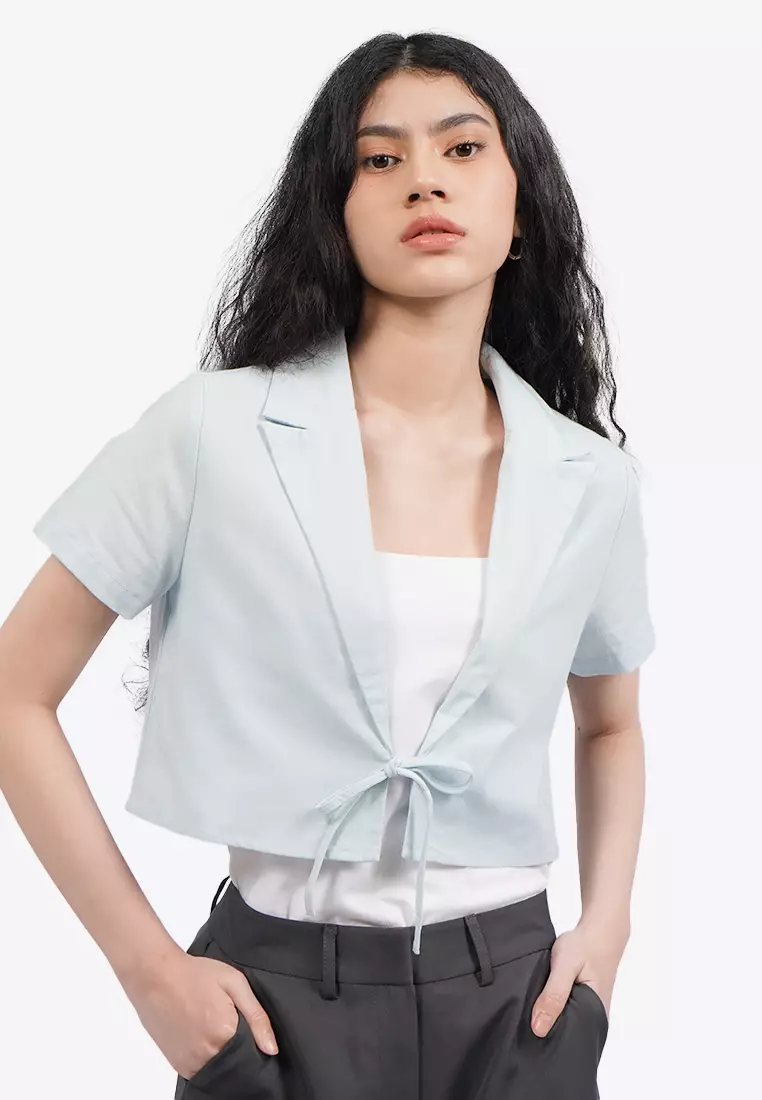 Short Sleeve Blazer with Tied Opening