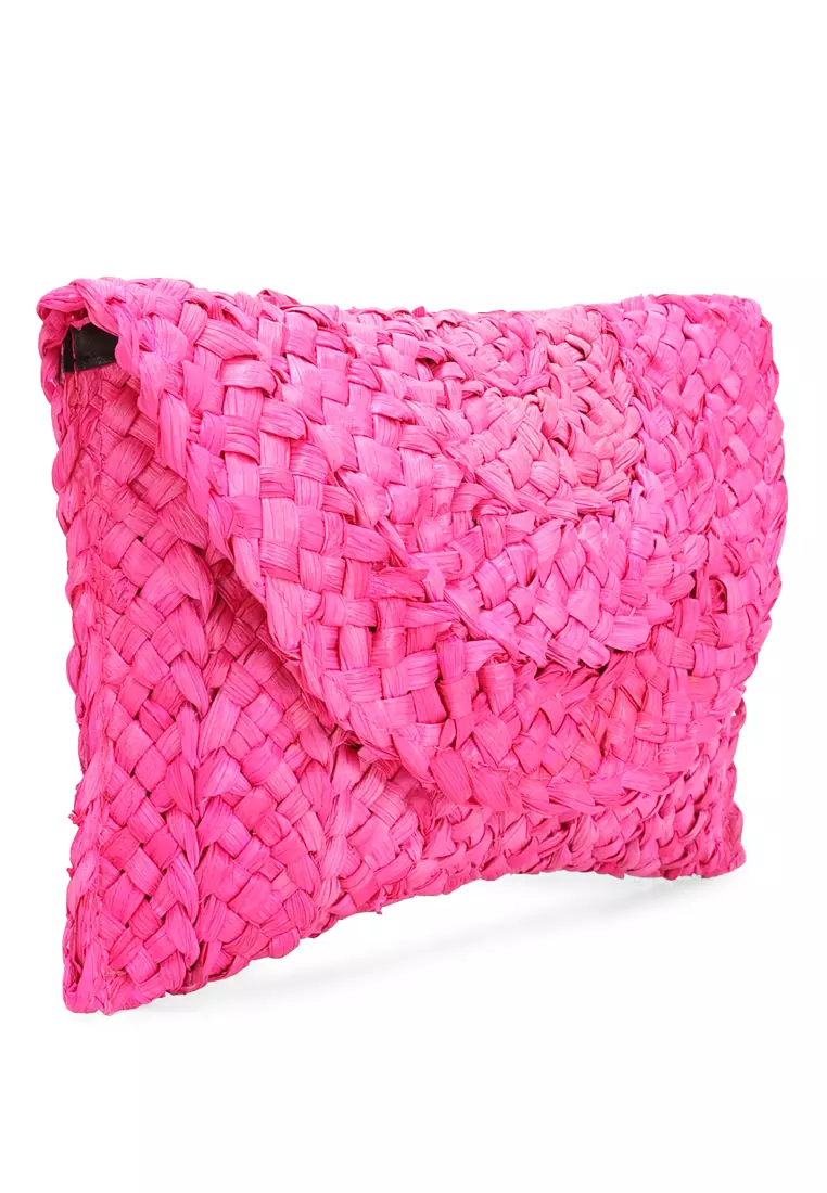 Straw Rope Clutch Bag in Rose Red