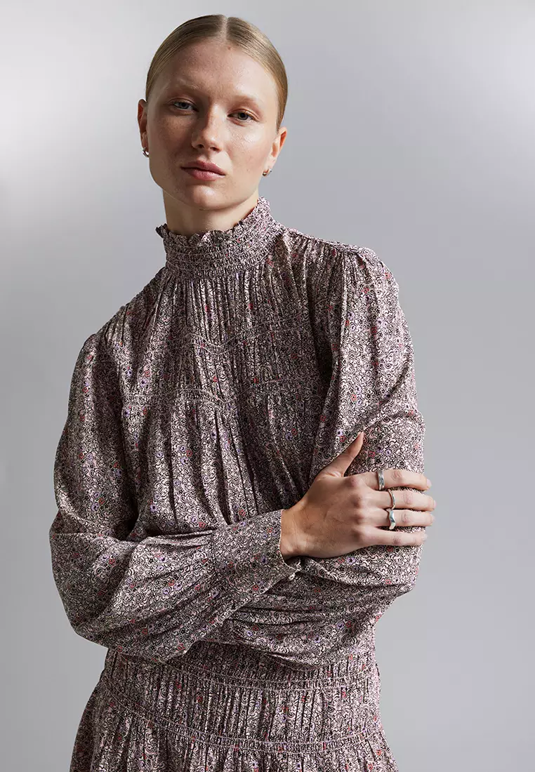 Smocked-Neck Mini Dress