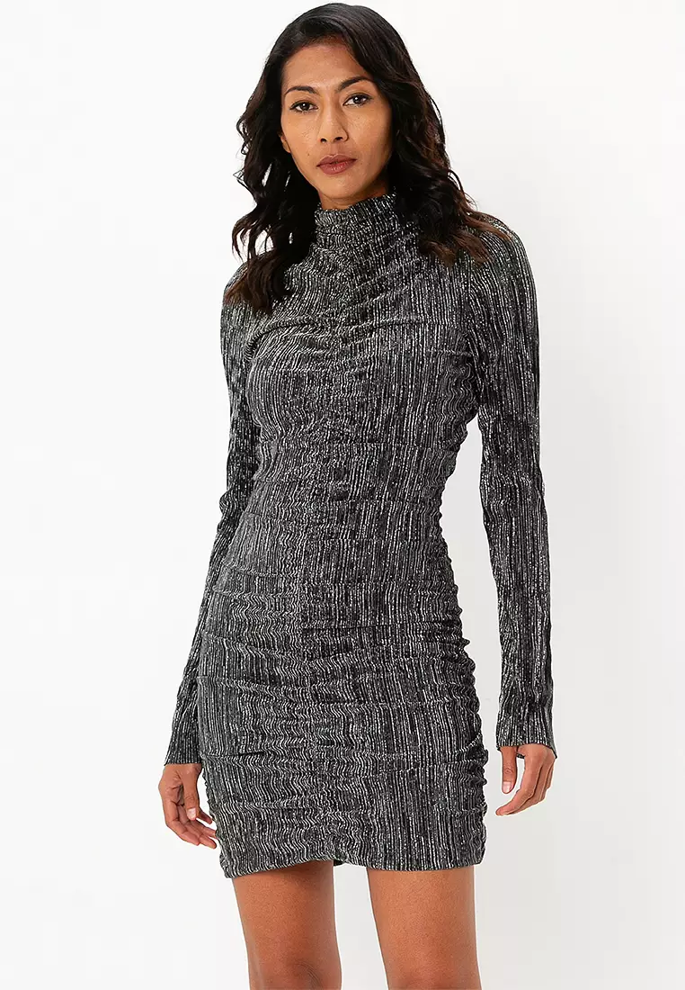 【最終値下げ】 sahara Striped Glitter Dress Clarisse 810415 High Slit All-over Sequins Scoop Neck Dress