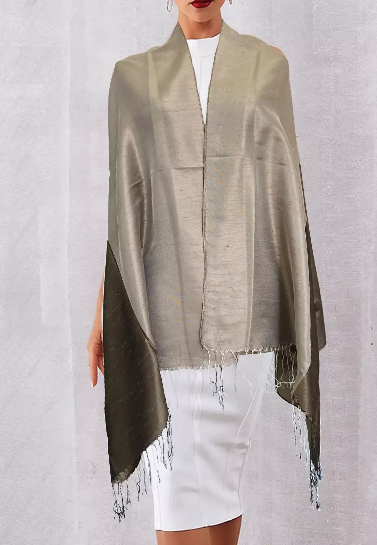 Aksesoris Wanita Syal Sutra Wanita Glamour Raw Silk Pashmina Bronze