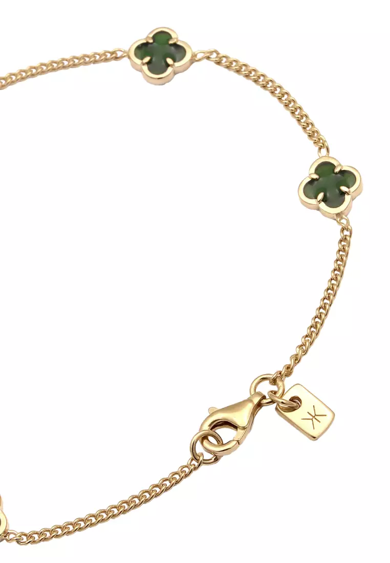 Men's Silver Green Enamel Clover Bracelet – Gold-Plated
