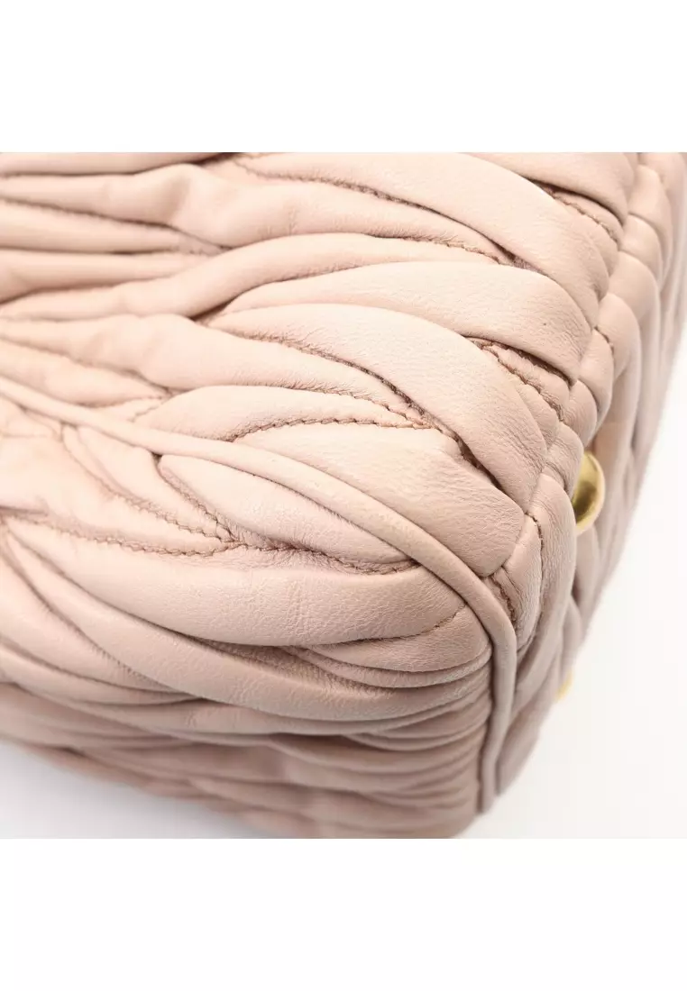 Pre-Loved MIU MIU matelasse 2WAY Handbag leather pink beige