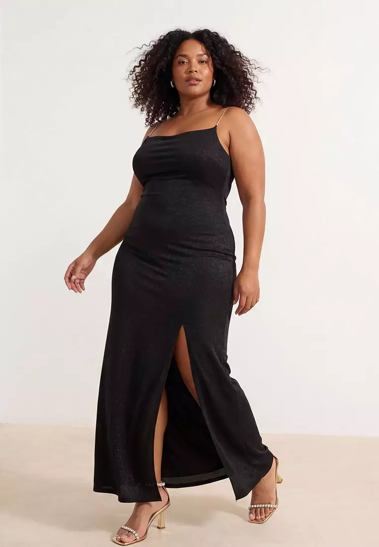 black graduation dress plus size Dresses For Fat Ladies Trendyol Black Lined Glitter Knitted Long Stylish black glamorous elegant plus size evening gowns