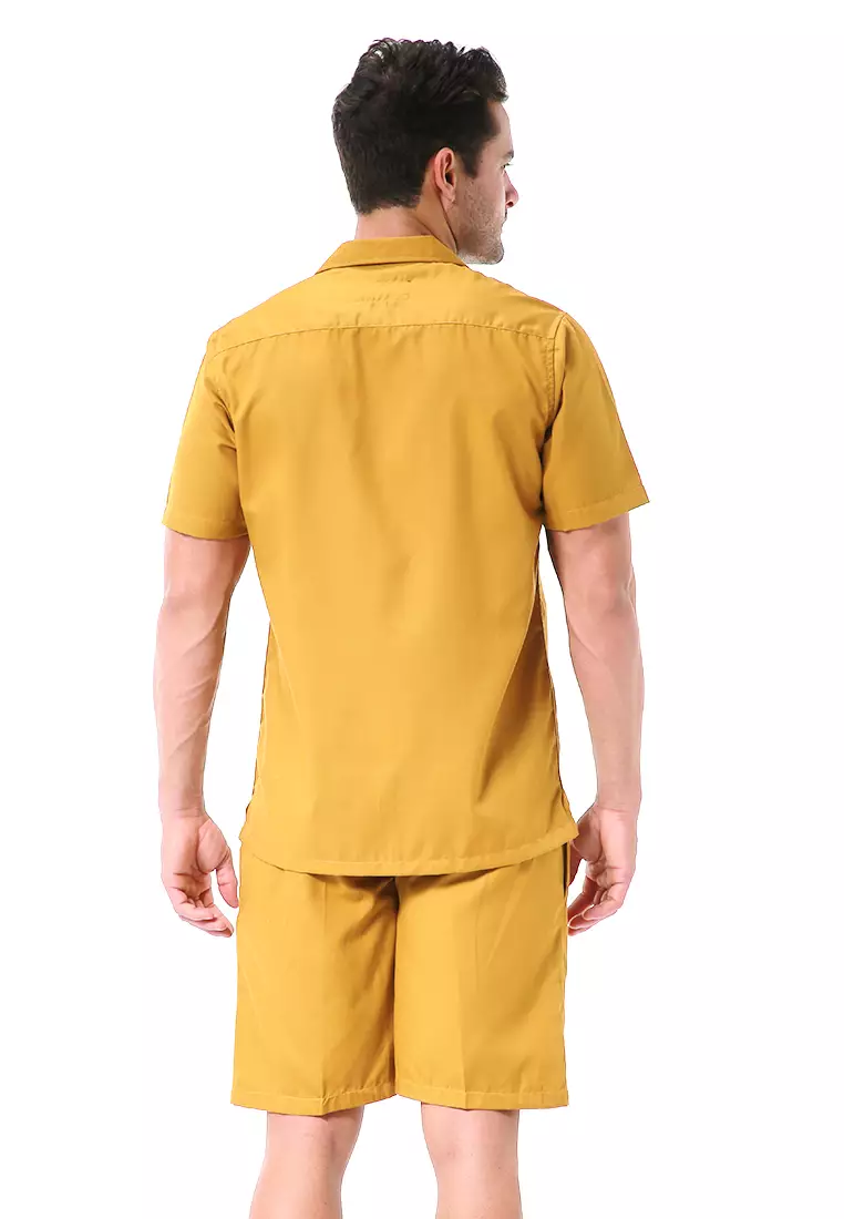 Deon Piyama Pria Plain Motive Kemeja One Set Lengan Pendek Material Cotton ORIGINAL - Mustard