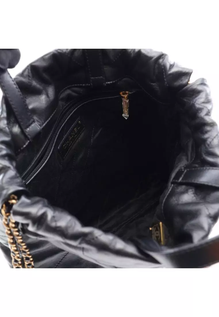 Pre-Loved Chanel chanel 22 Backpack knapsack leather black gold hardware