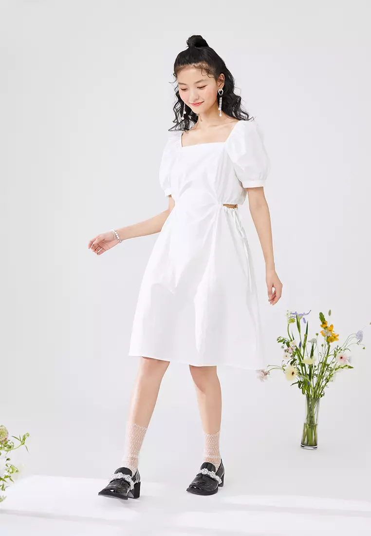 Square Neck Midi Dress with Waist Slits