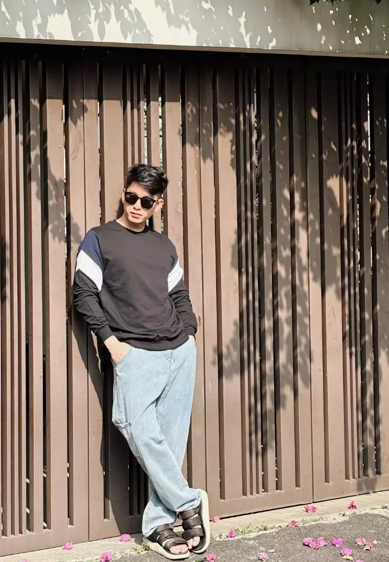 Kale Dael Black/ Sweater Pria Bahan Baby Terry Premium Kombinasi