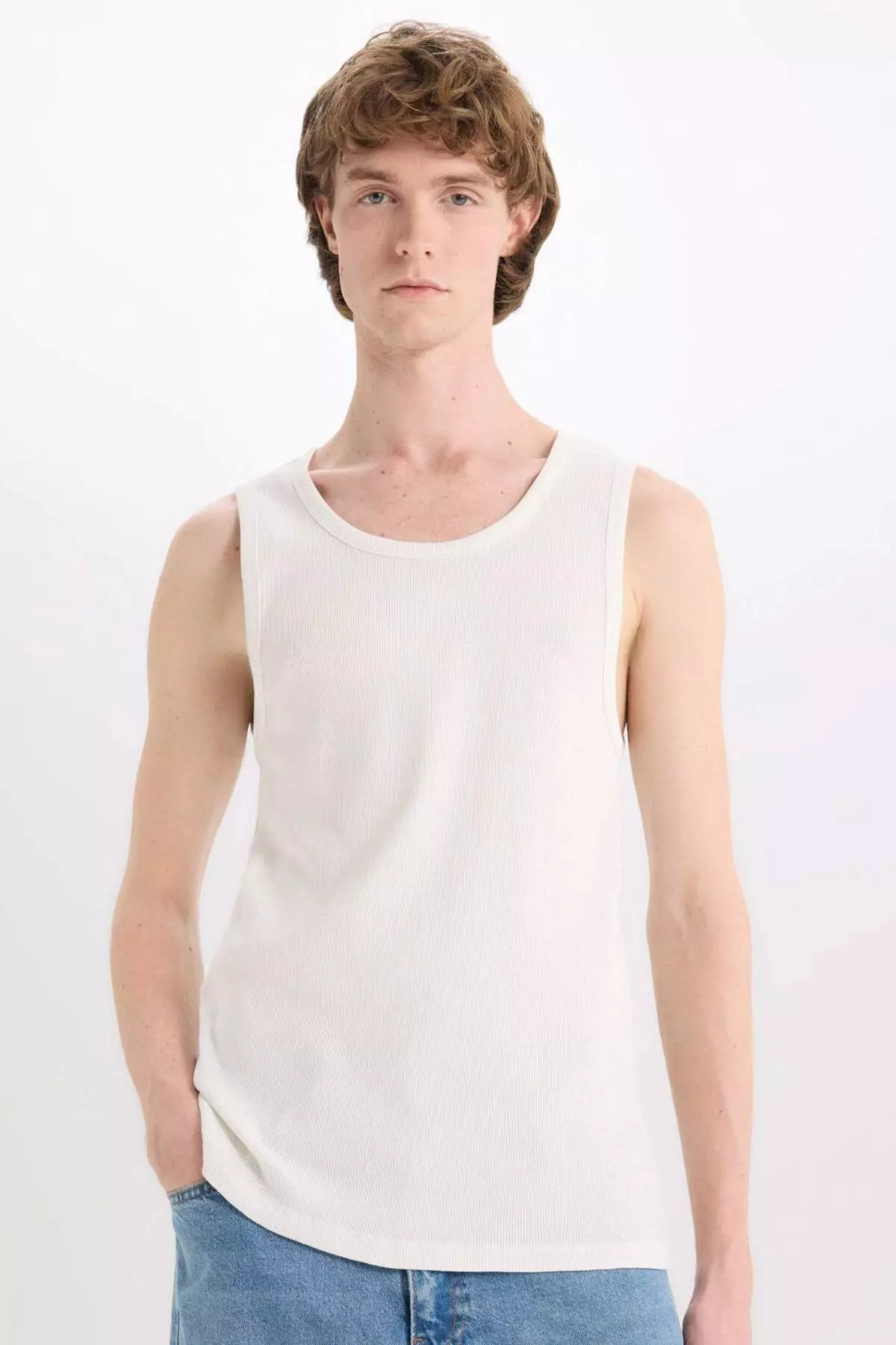 100% Cotton Fit Slim Fit Crew Neck Rib Tank Top E0446Ax25Sm