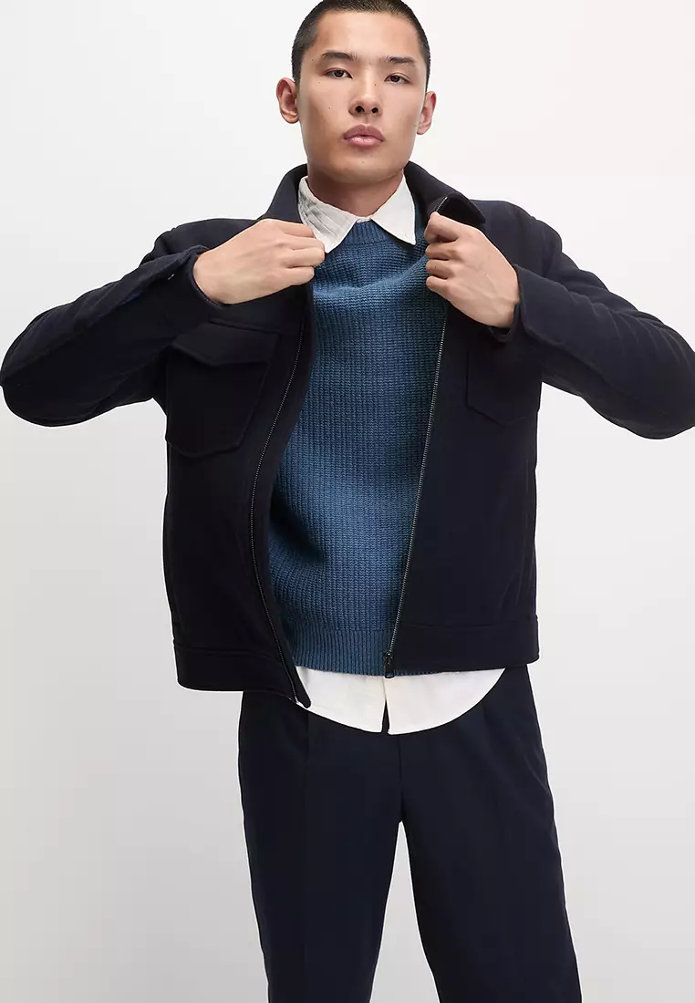 Cotton Blend Textured Crew Neck Jumper