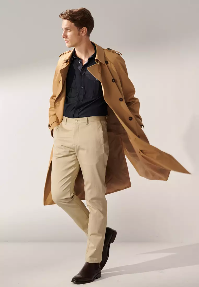 Beige Side-seam Slim Fit Stretch Chinos