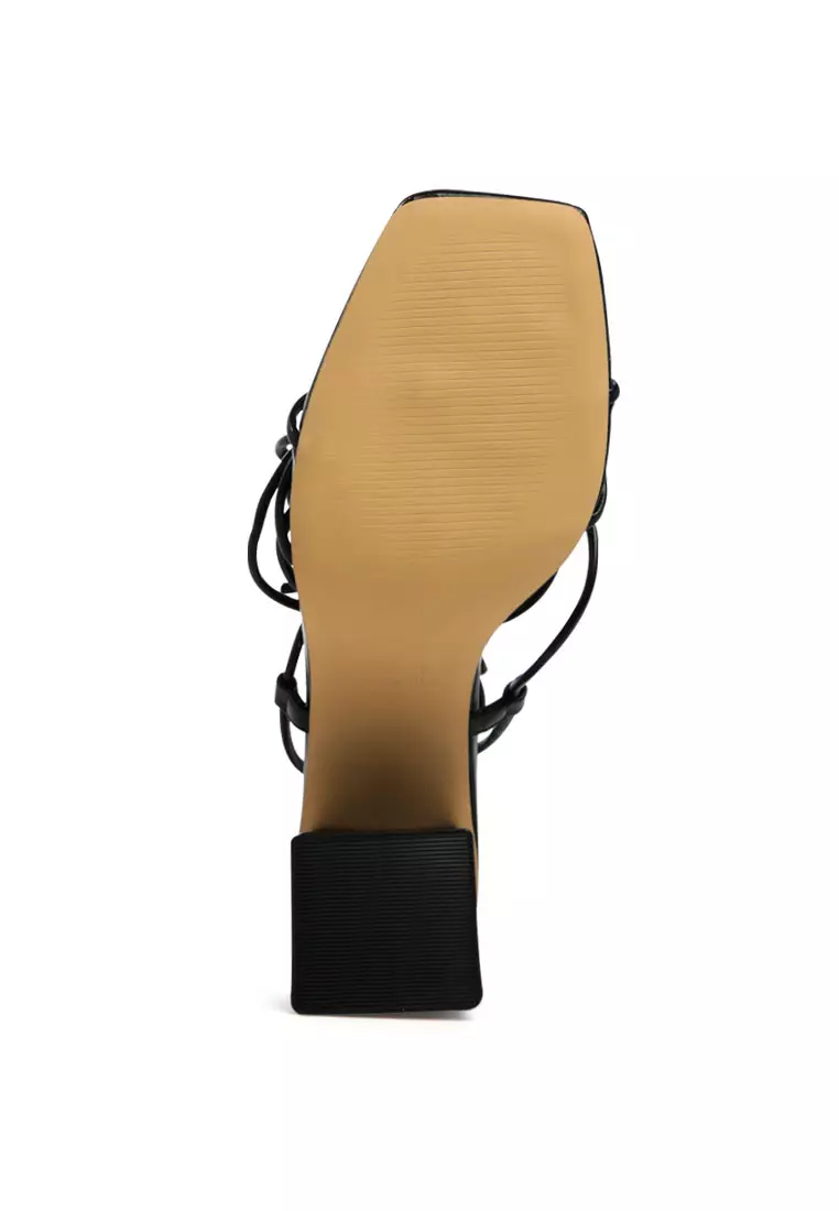 Black Tie-Up Block Heeled Sandal