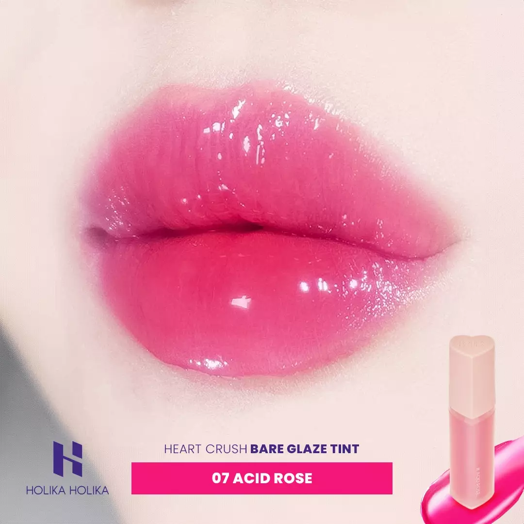 Holika Holika Heart Crush Bare Glaze Tint 07 Acid Rose | FREE Pikkebyn Sticker