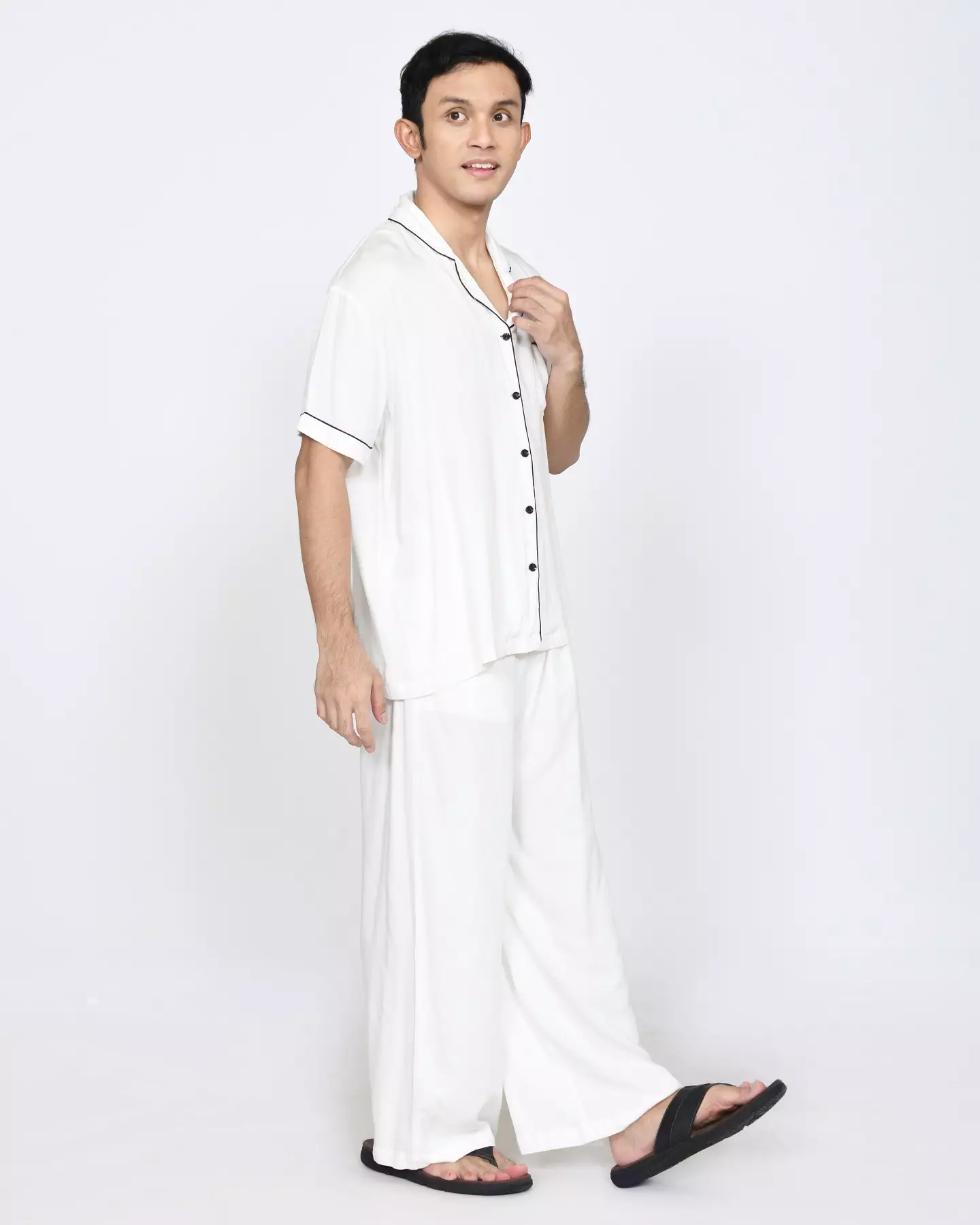 Set Piyama Cotton Riu Setelan Baju Tidur Pria PUTIH FREE SLIP ON