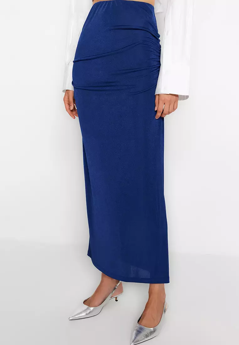 Glossy Finish and Soft Textured Drape Maxi Knitted Skirt