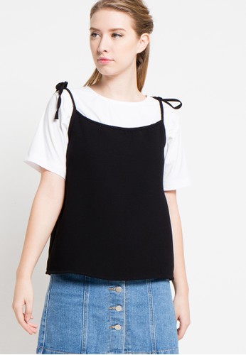 Strapy Top With Short Sleeve Blouses