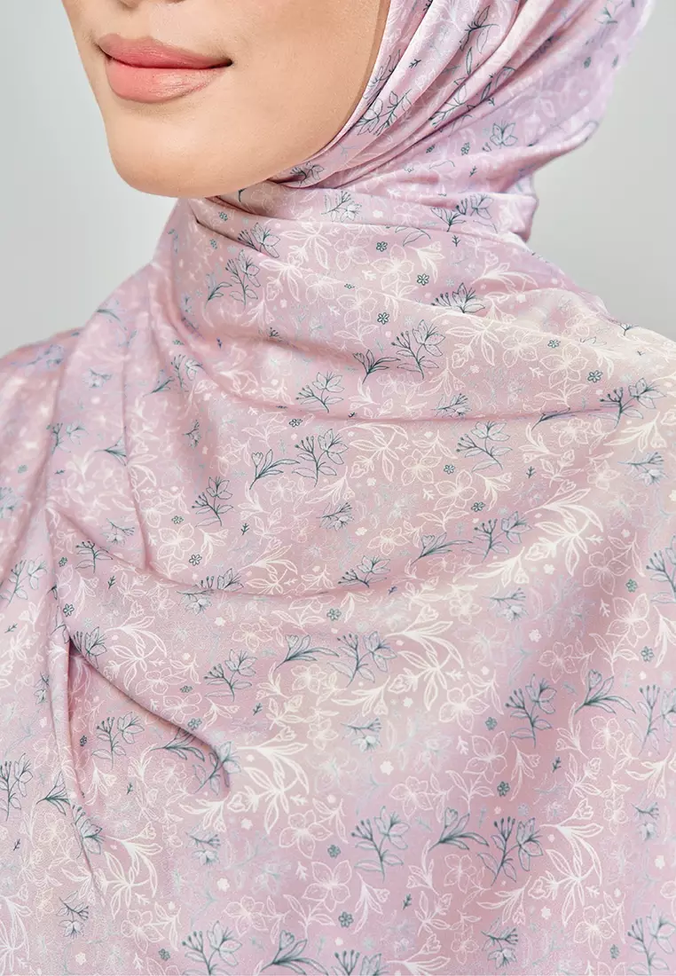 Canting Printed Satin Silk Scarf in Rose Pink