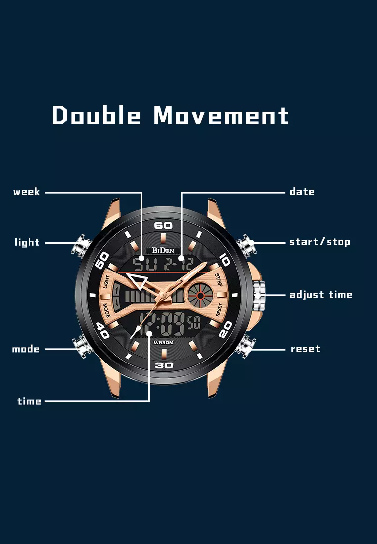 Jam Tangan Pria Olahraga Dual Movement Tampilan Tanggal Chronograph Anti Air Kuarsa Tali Kulit