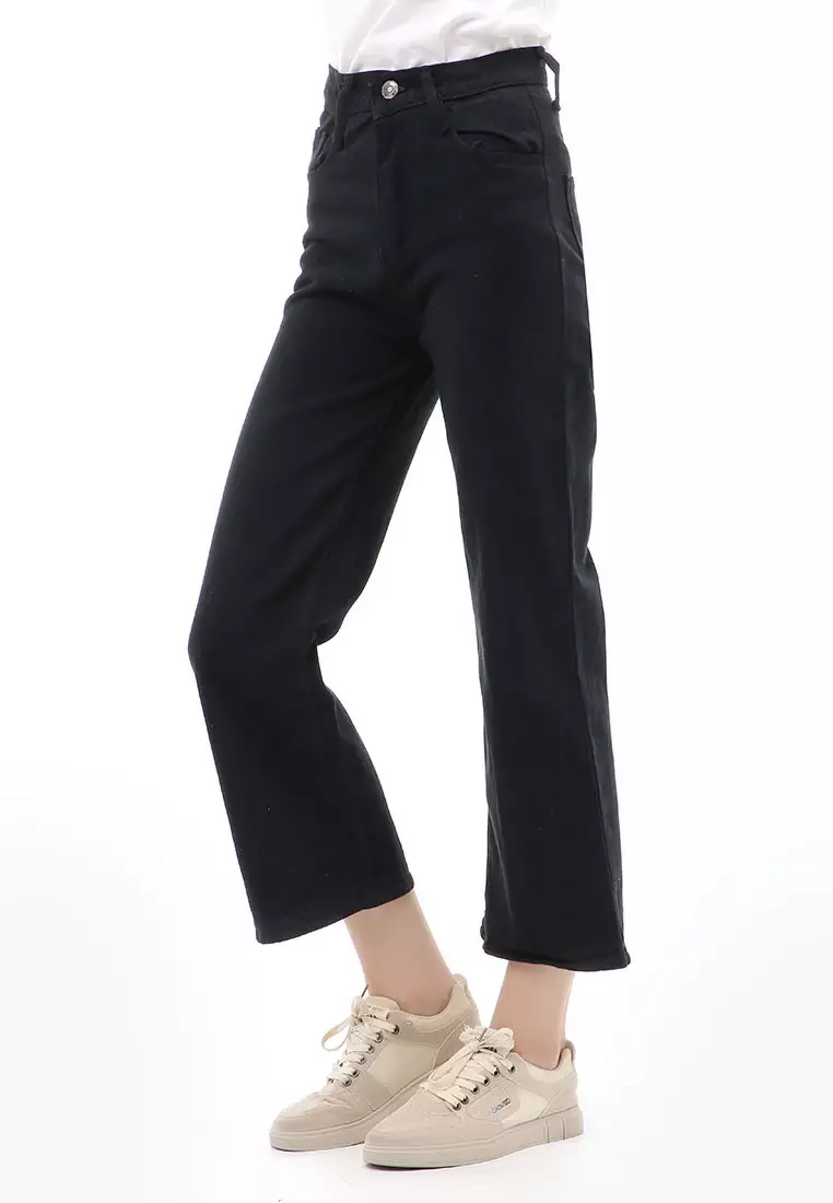 Jourel Celana Panjang Boyfriend Kulot Wanita Korean Style Material Denim ORIGINAL - Black