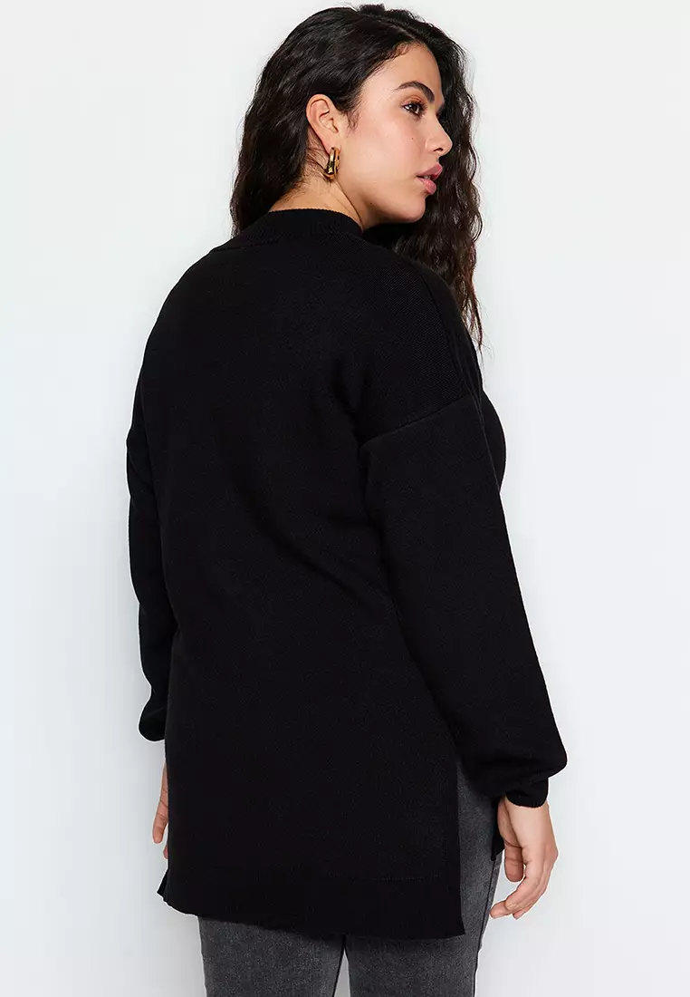 Black Button Detailed Turtleneck Knitwear Sweater Tbbaw24An00076