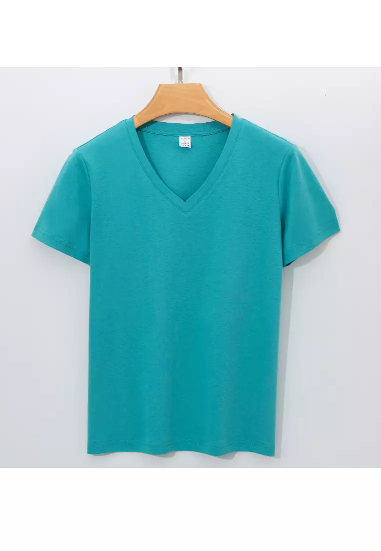 Solid color women's online v neck t shirts