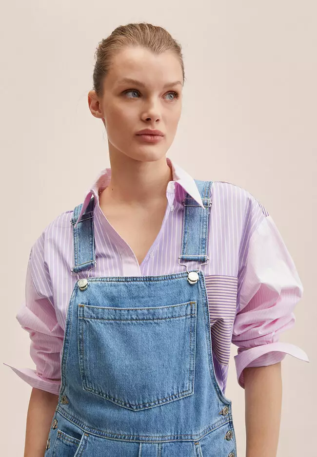 Mango Alaia Denim Dungarees, Light Blue, XXS