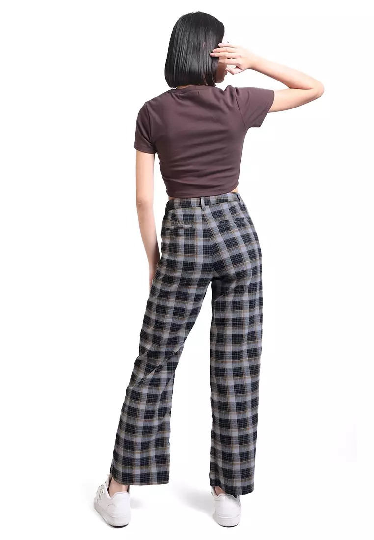 High Waisted Checkered Wide Leg Pants