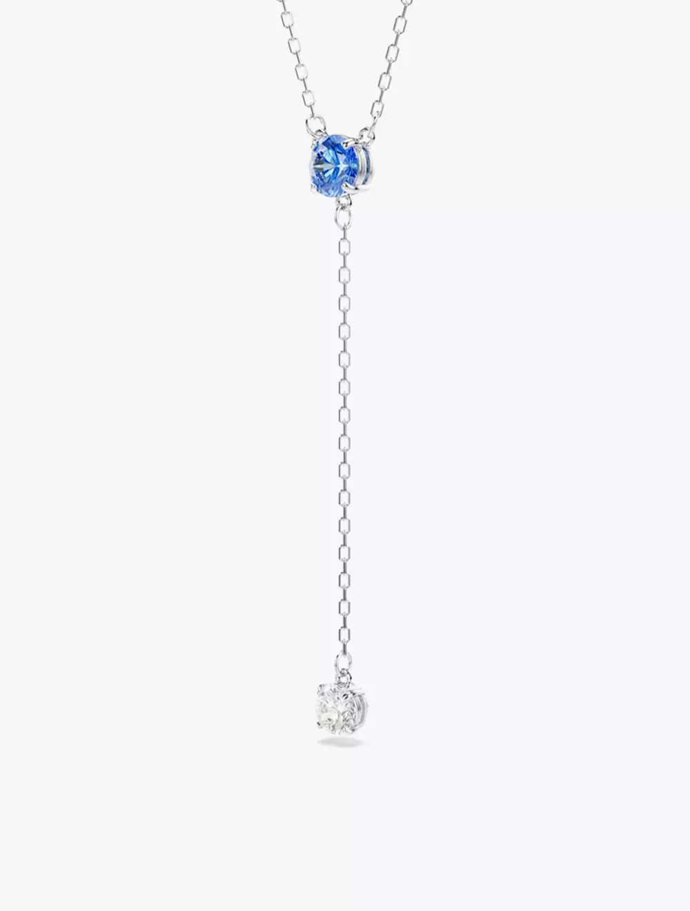 Stilla Attract Y necklace, Round cut, Blue, Rhodium plated