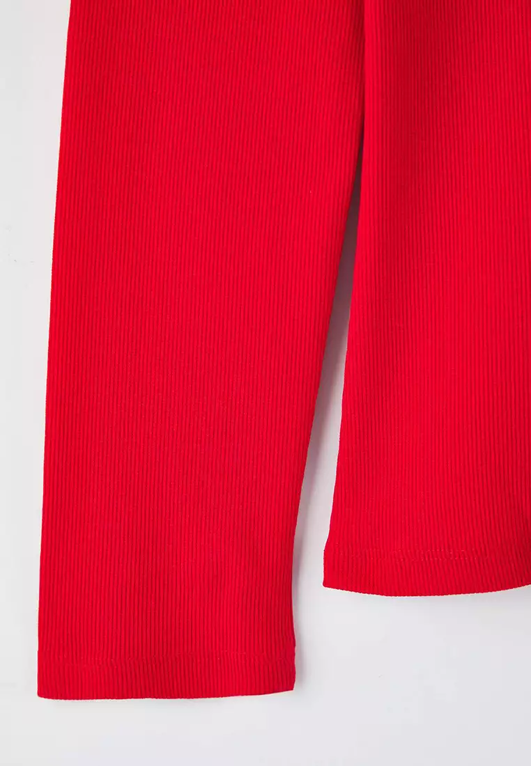 Red Stand Collar Bodycone/Fits The Body Ribbed Knit Plus Size Blouse