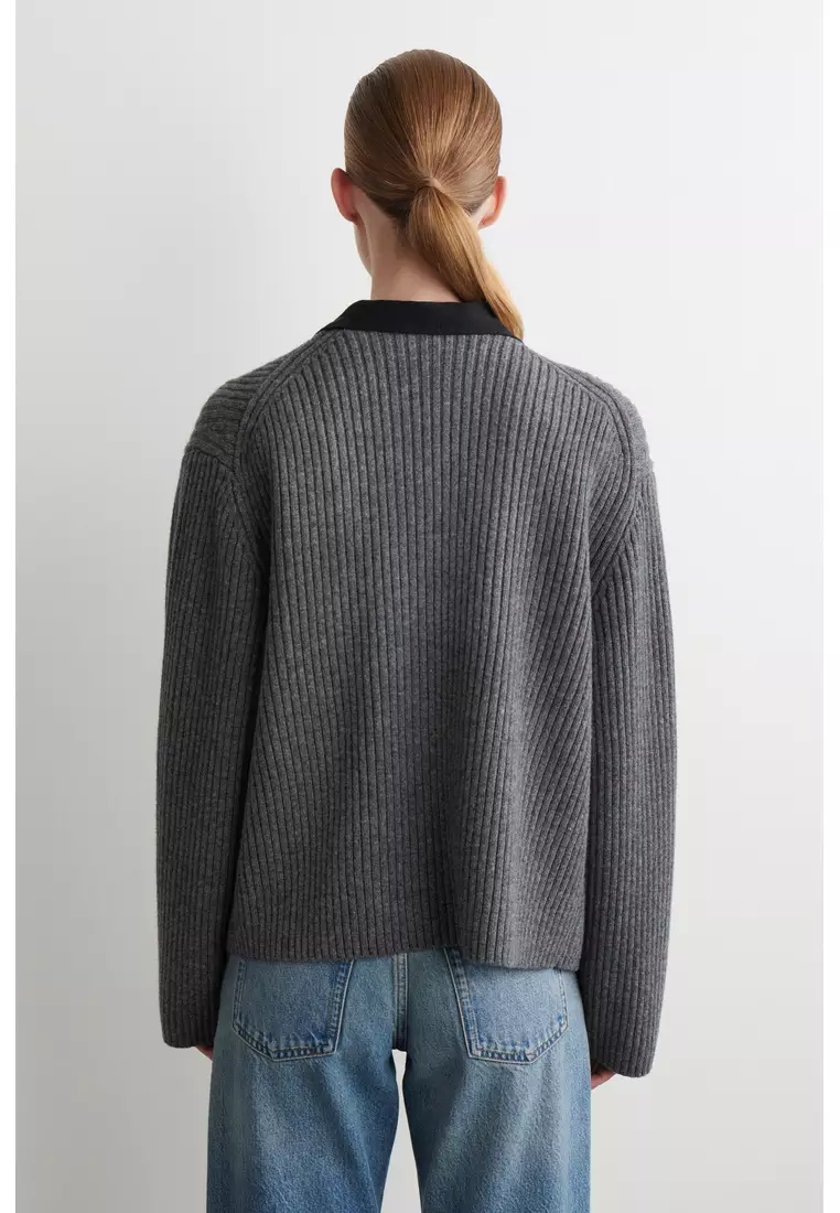 RIBBED MERINO WOOL UTILITY CARDIGAN
