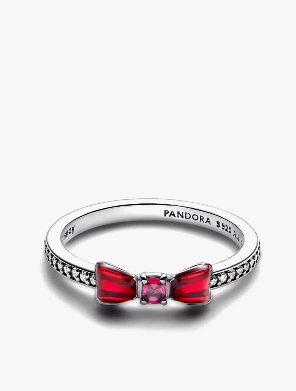 Disney Minnie bow sterling silver ring with red and clear cubic zirconia and red enamel