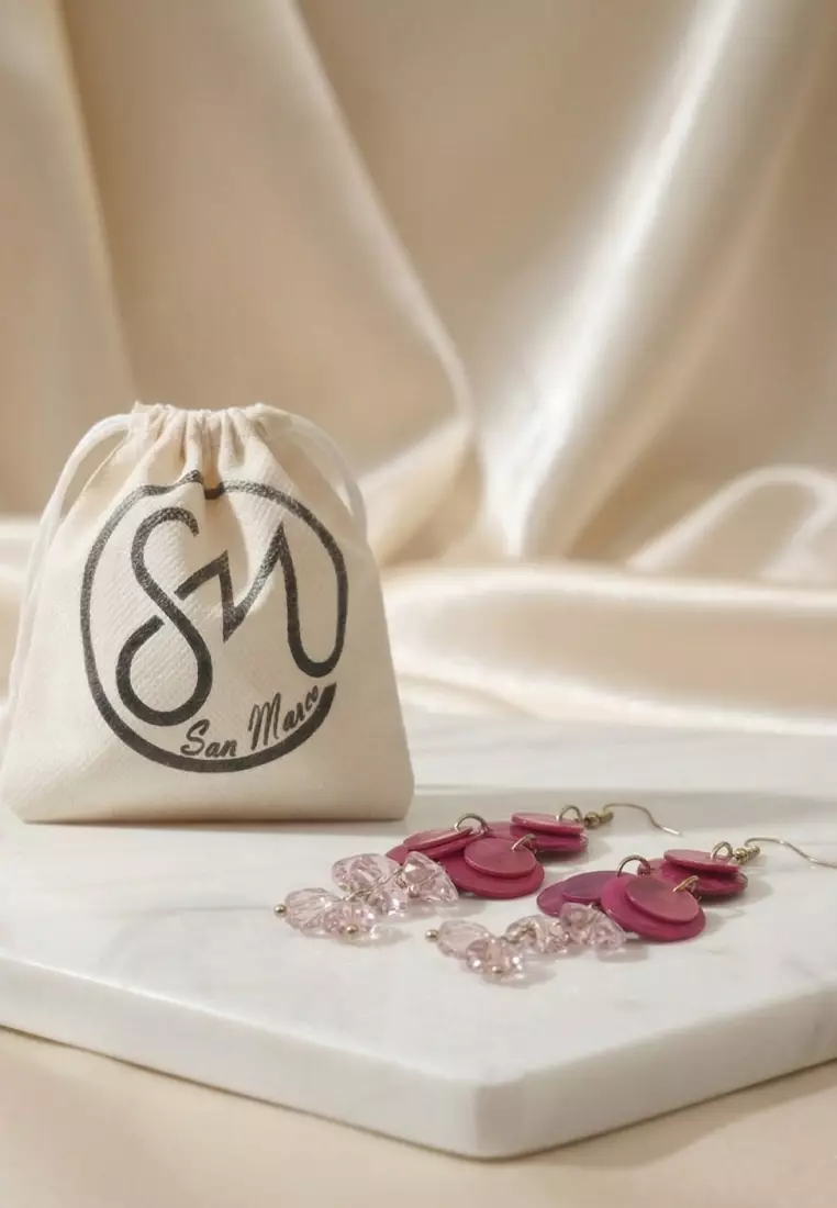 Aksesoris Anting Wanita Shells Rounds & Crystals Beads Earring Pink