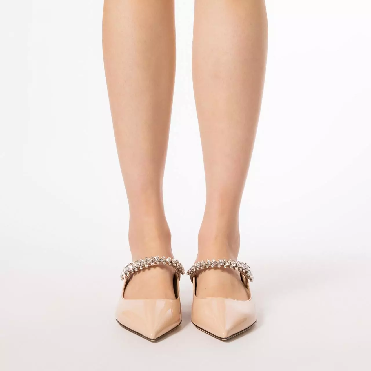 Bing 25 Crystal Strap Patent Leather Flat Pumps Macaron