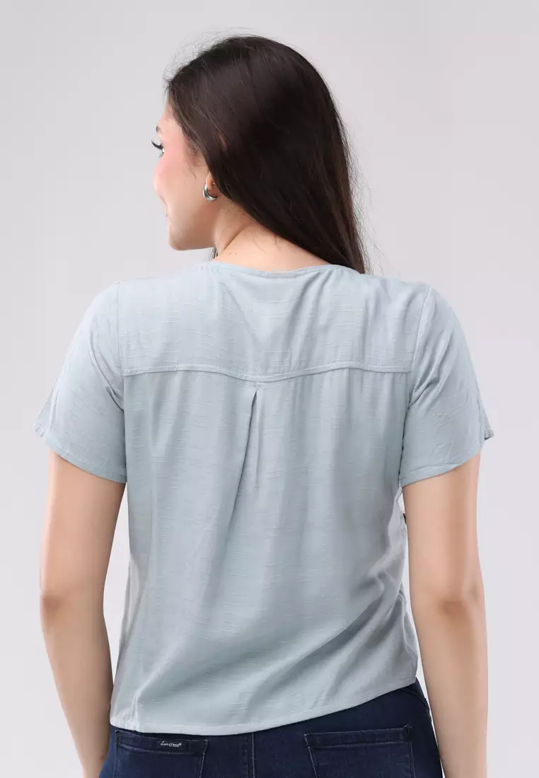Textured Woven Short Sleeves Blouse