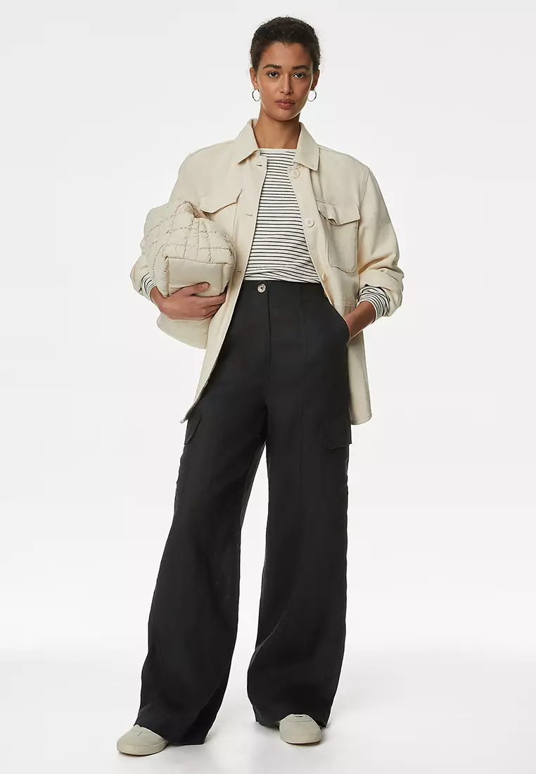 Pure Linen Cargo Trousers