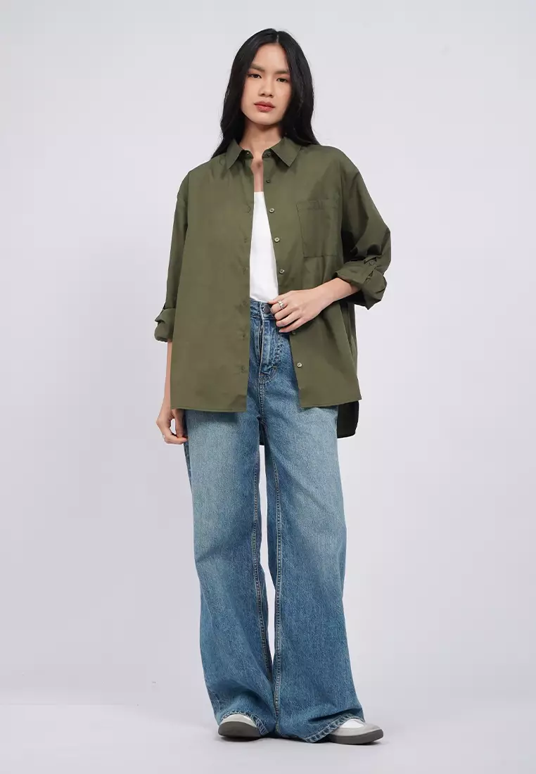 Oversized Long Sleeve Solid Shirt