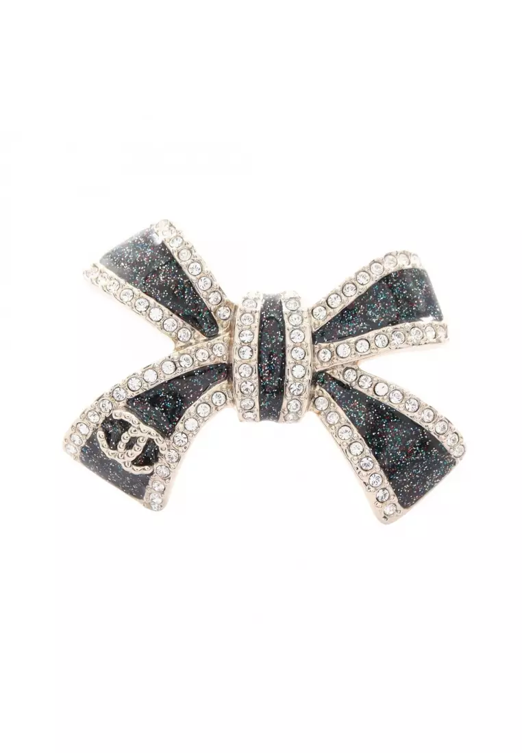 CHANEL Pre-Loved Chanel coco mark ribbon brooch GP Rhinestone gold